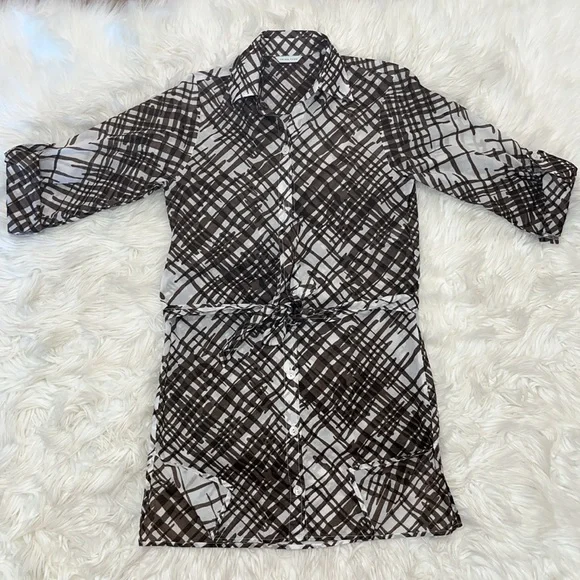 Trina Turk Brown/White Brush Print Swim Cover-Up Tunic